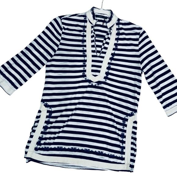 THML Navy White Stripes 3/4 Sleeve Top S - Picture 1 of 9
